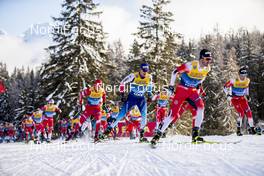 28.12.2019, Lenzerheide, Switzerland (SUI): Dario Cologna (SUI), Hans Christer Holund (NOR), Emil Iversen (NOR), (l-r)  - FIS world cup cross-country, tour de ski, mass women, Lenzerheide (SUI). www.nordicfocus.com. © Modica/NordicFocus. Every downloaded picture is fee-liable.