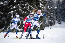 28.12.2019, Lenzerheide, Switzerland (SUI): Moa Lundgren (SWE), Tiril Udnes Weng (NOR), Charlotte Kalla (SWE), (l-r), (l-r)  - FIS world cup cross-country, tour de ski, mass women, Lenzerheide (SUI). www.nordicfocus.com. © Modica/NordicFocus. Every downloaded picture is fee-liable.