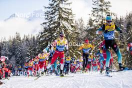 28.12.2019, Lenzerheide, Switzerland (SUI): Martin Loewstroem Nyenget (NOR), Clement Parisse (FRA), Florian Notz (GER), (l-r)  - FIS world cup cross-country, tour de ski, mass women, Lenzerheide (SUI). www.nordicfocus.com. © Modica/NordicFocus. Every downloaded picture is fee-liable.