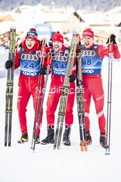 31.12.2019, Toblach, Italy (ITA): Ivan Yakimushkin (RUS), Sergey Ustiugov (RUS), Alexander Bolshunov (RUS), (l-r)  - FIS world cup cross-country, tour de ski, 15km men, Toblach (ITA). www.nordicfocus.com. © Modica/NordicFocus. Every downloaded picture is fee-liable.
