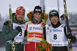 06.01.2019, Otepaeae, Estonia (EST): Johannes Rydzek (GER), Jarl Magnus Riiber (NOR), Akito Watabe (JPN), (l-r)  - FIS world cup nordic combined, individual gundersen HS100/10km, Otepaeae (EST). www.nordicfocus.com. © Thibaut/NordicFocus. Every downloaded picture is fee-liable.