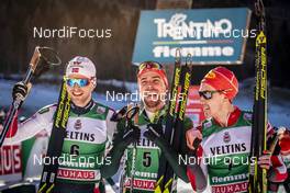 11.01.2019, Val di Fiemme, Italy (ITA): Joergen Graabak (NOR), Johannes Rydzek (GER), Mario Seidl (AUT), (l-r)  - FIS world cup nordic combined, individual gundersen HS135/10km, Val di Fiemme (ITA). www.nordicfocus.com. © Modica/NordicFocus. Every downloaded picture is fee-liable.