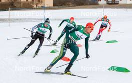 13.01.2019, Val di Fiemme, Italy (ITA): Akito Watabe, Vinzenz Geiger, Johannes Rydzek, Franz-Josef Rehrl (l-r)  - FIS world cup nordic combined, individual gundersen HS135/10km, Val di Fiemme (ITA). www.nordicfocus.com. © Volk/NordicFocus. Every downloaded picture is fee-liable.