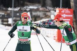 13.01.2019, Val di Fiemme, Italy (ITA): Johannes Rydzek (GER), Vinzenz Geiger (GER), (l-r)  - FIS world cup nordic combined, individual gundersen HS135/10km, Val di Fiemme (ITA). www.nordicfocus.com. © Modica/NordicFocus. Every downloaded picture is fee-liable.