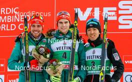 13.01.2019, Val di Fiemme, Italy (ITA): Johannes Rydzek, Vinzenz Geiger, Akito Watabe (l-r) - FIS world cup nordic combined, individual gundersen HS135/10km, Val di Fiemme (ITA). www.nordicfocus.com. © Volk/NordicFocus. Every downloaded picture is fee-liable.