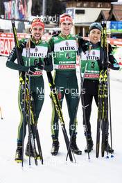 13.01.2019, Val di Fiemme, Italy (ITA): Johannes Rydzek (GER), Vinzenz Geiger (GER), Akito Watabe (JPN), (l-r)  - FIS world cup nordic combined, individual gundersen HS135/10km, Val di Fiemme (ITA). www.nordicfocus.com. © Modica/NordicFocus. Every downloaded picture is fee-liable.