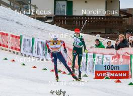 12.01.2019, Val di Fiemme, Italy (ITA): Fabian Riessle, Joergen Graabak, Vinzenz Geiger (l-r)  - FIS world cup nordic combined, team sprint HS135/2x7.5km, Val di Fiemme (ITA). www.nordicfocus.com. © Volk/NordicFocus. Every downloaded picture is fee-liable.