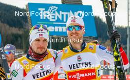12.01.2019, Val di Fiemme, Italy (ITA): Jan Schmid, Joergen Graabak (l-r)  - FIS world cup nordic combined, team sprint HS135/2x7.5km, Val di Fiemme (ITA). www.nordicfocus.com. © Volk/NordicFocus. Every downloaded picture is fee-liable.
