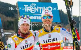 12.01.2019, Val di Fiemme, Italy (ITA): Jan Schmid, Joergen Graabak (l-r)  - FIS world cup nordic combined, team sprint HS135/2x7.5km, Val di Fiemme (ITA). www.nordicfocus.com. © Volk/NordicFocus. Every downloaded picture is fee-liable.