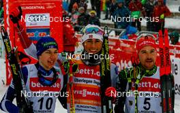 03.02.2019, Klingenthal, Germany (GER): Ilkka Herola (FIN), Jarl Riiber (NOR), Fabian Riessle (GER) (l-r)  - FIS world cup nordic combined, individual gundersen HS140/10km, Klingenthal (GER). www.nordicfocus.com. © Volk/NordicFocus. Every downloaded picture is fee-liable.