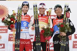 28.02.2019, Seefeld, Austria (AUT): Franz-Josef Rehrl (AUT), Jarl Magnus Riiber (NOR), Akito Watabe (JPN), (l-r) - FIS nordic world ski championships, nordic combined, individual gundersen HS109/10km, Seefeld (AUT). www.nordicfocus.com. © THIBAUT/NordicFocus. Every downloaded picture is fee-liable.