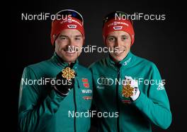22.02.2019, Seefeld, Austria (AUT): Fabian Riessle (GER), Eric Frenzel (GER) - FIS nordic world ski championships, nordic combined, medals, Seefeld (AUT). www.nordicfocus.com. Free handout image for editorial use for print and online media. No secondary purchase. © GEPA-pictures/WSC Seefeld 2019 