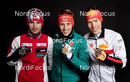 22.02.2019, Seefeld, Austria (AUT): Jan Schmid (NOR), Eric Frenzel (GER), Franz-Josef Rehrl (AUT), (l-r)  - FIS nordic world ski championships, nordic combined, medals, Seefeld (AUT). www.nordicfocus.com. Free handout image for editorial use for print and online media. No secondary purchase. © GEPA-pictures/WSC Seefeld 2019 
