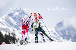 02.03.2019, Seefeld, Austria (AUT): Joergen Graabak (NOR), Fabian Riessle (GER), Franz-Josef Rehrl (AUT), (l-r)  - FIS nordic world ski championships, nordic combined, team HS109/4x5km, Seefeld (AUT). www.nordicfocus.com. © Modica/NordicFocus. Every downloaded picture is fee-liable.