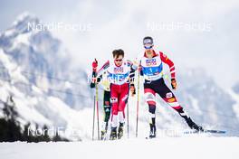 02.03.2019, Seefeld, Austria (AUT): Lukas Klapfer (AUT), Jarl Magnus Riiber (NOR), (l-r)  - FIS nordic world ski championships, nordic combined, team HS109/4x5km, Seefeld (AUT). www.nordicfocus.com. © Modica/NordicFocus. Every downloaded picture is fee-liable.