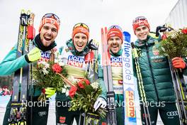 02.03.2019, Seefeld, Austria (AUT): Johannes Rydzek (GER), Eric Frenzel (GER), Fabian Riessle (GER), Vinzenz Geiger (GER), (l-r)  - FIS nordic world ski championships, nordic combined, team HS109/4x5km, Seefeld (AUT). www.nordicfocus.com. © Modica/NordicFocus. Every downloaded picture is fee-liable.