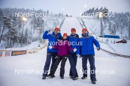 01.12.2019, Ruka, Finland (FIN): Latte Ottesen (NOR), Silke Tegethof (GER), Guntram Kraus (GER), Jan Rune Grave (NOR), (l-r)   - FIS world cup nordic combined, individual gundersen HS142/15km, Ruka (FIN). www.nordicfocus.com. © Vianney THIBAUT/NordicFocus. Every downloaded picture is fee-liable.