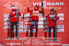 01.12.2019, Ruka, Finland (FIN): Joergen Graabak (NOR), Jarl Magnus Riiber (NOR), Jens Luraas Oftebro (NOR), (l-r) - FIS world cup nordic combined, individual gundersen HS142/15km, Ruka (FIN). www.nordicfocus.com. © Vianney THIBAUT/NordicFocus. Every downloaded picture is fee-liable.