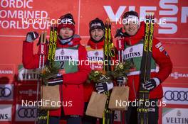 01.12.2019, Ruka, Finland (FIN): Jens Luraas Oftebro (NOR), Jarl Magnus Riiber (NOR), Joergen Graabak (NOR), (l-r) - FIS world cup nordic combined, individual gundersen HS142/15km, Ruka (FIN). www.nordicfocus.com. © Vianney THIBAUT/NordicFocus. Every downloaded picture is fee-liable.