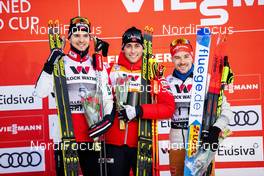 07.12.2019, Lillehammer, Norway (NOR): Joergen Graabak (NOR), Jarl Magnus Riiber (NOR), Fabian Riessle (GER), +p+, (l-r) - FIS world cup nordic combined, team HS140/4x5km, Lillehammer (NOR). www.nordicfocus.com. © Modica/NordicFocus. Every downloaded picture is fee-liable.
