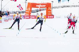 07.12.2019, Lillehammer, Norway (NOR): Joergen Graabak (NOR), Fabian Riessle (GER), Vinzenz Geiger (GER), +g+, (l-r)  - FIS world cup nordic combined, team HS140/4x5km, Lillehammer (NOR). www.nordicfocus.com. © Modica/NordicFocus. Every downloaded picture is fee-liable.