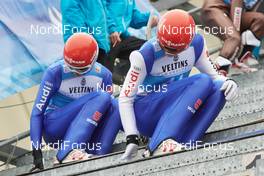 31.12.2018, Garmisch-Partenkirchen, Germany (GER): Richard Freitag (GER), David Siegel (GER), (l-r)  - FIS world cup ski jumping, four hills tournament, qualification HS140, Garmisch-Partenkirchen (GER). www.nordicfocus.com. © Rauschendorfer/NordicFocus. Every downloaded picture is fee-liable.