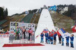 01.01.2019, Garmisch-Partenkirchen, Germany (GER): Markus Eisenbichler (GER), Ryoyu Kobayashi (JPN), Dawid Kubacki (POL), (l-r) - FIS world cup ski jumping, four hills tournament, individual HS140, Garmisch-Partenkirchen (GER). www.nordicfocus.com. © Rauschendorfer/NordicFocus. Every downloaded picture is fee-liable.