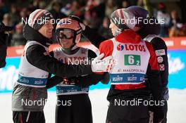 19.01.2019, Zakopane, Poland (POL): Michael Hayboeck (AUT), Stefan Kraft (AUT), Jan Hoerl (AUT), Daniel Huber (AUT), (l-r)  - FIS world cup ski jumping, team HS140, Zakopane (POL). www.nordicfocus.com. © Rauschendorfer/NordicFocus. Every downloaded picture is fee-liable.