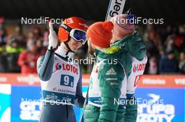 19.01.2019, Zakopane, Poland (POL): Stephan Leyhe (GER), Markus Eisenbichler (GER), Karl Geiger (GER), (l-r)  - FIS world cup ski jumping, team HS140, Zakopane (POL). www.nordicfocus.com. © Rauschendorfer/NordicFocus. Every downloaded picture is fee-liable.