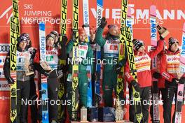 19.01.2019, Zakopane, Poland (POL): teams of Austria, Germany, Poland (l-r) - FIS world cup ski jumping, team HS140, Zakopane (POL). www.nordicfocus.com. © Rauschendorfer/NordicFocus. Every downloaded picture is fee-liable.