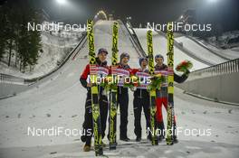 09.02.2019, Lahti, Finland (FIN): Philipp Aschenwald (AUT), Gregor Schlierenzauer (AUT), Michael Hayboeck (AUT), Stefan Kraft (AUT) - FIS world cup ski jumping, team HS130, Lahti (FIN). www.nordicfocus.com. © Thibaut/NordicFocus. Every downloaded picture is fee-liable.