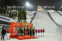 09.02.2019, Lahti, Finland (FIN): Karl Geiger (GER), Richard Freitag (GER), Andreas Wellinger (GER), Stephan Leyhe (GER), Philipp Aschenwald (AUT), Gregor Schlierenzauer (AUT), Michael Hayboeck (AUT), Stefan Kraft (AUT), Yukiya Sato (JPN), Daiki Ito (JPN), Junshiro Kobayashi (JPN), Ryoyu Kobayashi (JPN), (l-r) - FIS world cup ski jumping, team HS130, Lahti (FIN). www.nordicfocus.com. © Thibaut/NordicFocus. Every downloaded picture is fee-liable.