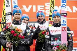 09.03.2019, Oslo, Norway (NOR): Johann Andre Forfang (NOR), Robin Pedersen (NOR), Marius Lindvik (NOR), Robert Johansson (NOR), (l-r), (l-r)  - FIS world cup ski jumping, team HS134, Oslo (NOR). www.nordicfocus.com. © Modica/NordicFocus. Every downloaded picture is fee-liable.