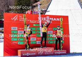 24.03.2019, Planica, Slovenia (SLO): Stefan Kraft (AUT), Ryoyu Kobayashi (JPN), Kamil Stoch (POL) (l-r)  - FIS world cup ski flying, cups, Planica (SLO). www.nordicfocus.com. © Nordicfocus/EXPA/JFK. Every downloaded picture is fee-liable.