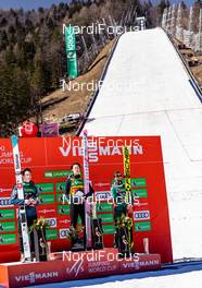 24.03.2019, Planica, Slovenia (SLO): Domen Prevc (SLO), Ryoyu Kobayashi (JPN), Markus Eisenbichler (GER) (l-r) - FIS world cup ski flying, individual HS240, Planica (SLO). www.nordicfocus.com. © Nordicfocus/EXPA/JFK. Every downloaded picture is fee-liable.