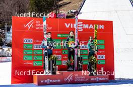 24.03.2019, Planica, Slovenia (SLO): Domen Prevc (SLO), Ryoyu Kobayashi (JPN), Markus Eisenbichler (GER) (l-r) - FIS world cup ski flying, individual HS240, Planica (SLO). www.nordicfocus.com. © Nordicfocus/EXPA/JFK. Every downloaded picture is fee-liable.