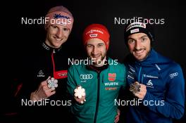 23.02.2019, Innsbruck, Austria (AUT): Karl Geiger (GER), Markus Eisenbichler (GER), Kilian Peier (SUI) (l-r) - FIS nordic world ski championships, ski jumping, medals, Innsbruck (AUT). www.nordicfocus.com. Free handout image for editorial use for print and online media. No secondary purchase. © GEPA-pictures/WSC Seefeld 2019 