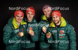 24.02.2019, Innsbruck, Austria (AUT): Richard Freitag (GER), , Karl Geiger (GER), Stephan Leyhe (GER), Markus Eisenbichler (GER) - FIS nordic world ski championships, ski jumping, medals, Innsbruck (AUT). www.nordicfocus.com. Free handout image for editorial use for print and online media. No secondary purchase. © GEPA-pictures/WSC Seefeld 2019 