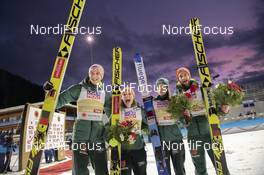 02.03.2019, Seefeld, Austria (AUT): Katharina Althaus (GER), Markus Eisenbichler (GER), Juliane Seyfarth (GER), Karl Geiger (GER) - FIS nordic world ski championships, ski jumping, mixed team HS109, Seefeld (AUT). www.nordicfocus.com. © THIBAUT/NordicFocus. Every downloaded picture is fee-liable.