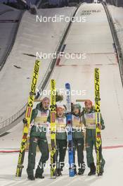 02.03.2019, Seefeld, Austria (AUT): Katharina Althaus (GER), Markus Eisenbichler (GER), Juliane Seyfarth (GER), Karl Geiger (GER) - FIS nordic world ski championships, ski jumping, mixed team HS109, Seefeld (AUT). www.nordicfocus.com. © THIBAUT/NordicFocus. Every downloaded picture is fee-liable.