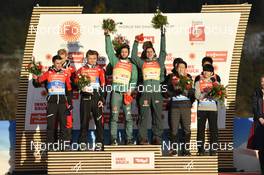 24.02.2019, Innsbruck, Austria (AUT): Philipp Aschenwald (AUT), Michael Hayboeck (AUT), Daniel Huber (AUT), Stefan Kraft (AUT), Karl Geiger (GER), Richard Freitag (GER), Stephan Leyhe (GER), Markus Eisenbichler (GER), Yukiya Sato (JPN), Daiki Ito (JPN), Junshiro Kobayashi (JPN), Ryoyu Kobayashi (JPN), (l-r) - FIS nordic world ski championships, ski jumping, team HS130, Innsbruck (AUT). www.nordicfocus.com. © THIBAUT/NordicFocus. Every downloaded picture is fee-liable.