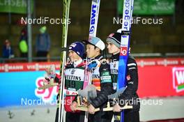 15.12.2019, Klingenthal, Germany (GER): Stefan Kraft (AUT), Ryoyu Kobayashi (JPN), Marius Lindvik (NOR), Group (l-r), Podium - FIS world cup ski jumping, individual HS140, Klingenthal (GER). www.nordicfocus.com. © Reichert/NordicFocus. Every downloaded picture is fee-liable.