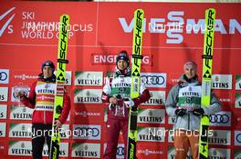 21.12.2019, Engelberg, Switzerland (SUI): Stefan Kraft (AUT), Kamil Stoch (POL), Karl Geiger (GER), Group (l-r), Podium - FIS world cup ski jumping, individual HS140, Engelberg (SUI). www.nordicfocus.com. © Reichert/NordicFocus. Every downloaded picture is fee-liable.