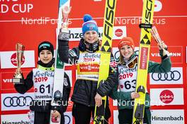 03.02.2019, Hinzenbach, Austria (AUT): Sara Takanashi (JPN), Maren Lundby (NOR), Katharina Althaus (GER), (l-r) - FIS world cup ski jumping ladies, individual HS90, Hinzenbach (AUT). www.nordicfocus.com. © Modica/NordicFocus. Every downloaded picture is fee-liable.