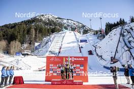 16.02.2019, Oberstdorf, Germany (GER): Katharina Althaus (GER), Maren Lundby (NOR), Ursa Bogataj (SLO), (l-r) - FIS world cup ski jumping ladies, individual HS137, Oberstdorf (GER). www.nordicfocus.com. © Modica/NordicFocus. Every downloaded picture is fee-liable.