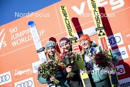 10.03.2019, Oslo, Norway (NOR): Juliane Seyfarth (GER), Daniela Iraschko-Stolz (AUT), Katharina Althaus (GER), (l-r) - FIS world cup ski jumping ladies, individual HS134, Oslo (NOR). www.nordicfocus.com. © Modica/NordicFocus. Every downloaded picture is fee-liable.