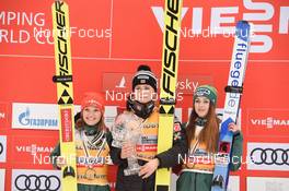 24.03.2019, Chaikovsky, Russia (RUS): Juliane Seyfarth (GER), Katharina Althaus (GER), Maren Lundby (NOR) - FIS world cup ski jumping ladies, cups, Chaikovsky (RUS). www.nordicfocus.com. © Tumashov/NordicFocus. Every downloaded picture is fee-liable.