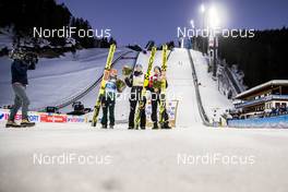 27.02.2019, Seefeld, Austria (AUT): Iraschko Stolz Daniela (AUT), Lundby Maren (NOR), Althaus Katharina (GER), (l-r) - FIS nordic world ski championships, ski jumping ladies, individual HS109, Seefeld (AUT). www.nordicfocus.com. © Modica/NordicFocus. Every downloaded picture is fee-liable.