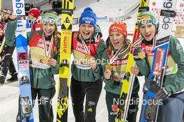 25.02.2019, Seefeld, Austria (AUT): Juliane Seyfarth (GER), Ramona Straub (GER), Carina Vogt (GER), Katharina Althaus (GER) - FIS nordic world ski championships, ski jumping ladies, training, Seefeld (AUT). www.nordicfocus.com. © THIBAUT/NordicFocus. Every downloaded picture is fee-liable.