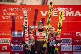 07.12.2019, Lillehammer, Norway (NOR): Eva Pinkelnig (AUT), Maren Lundby (NOR), Chiara Hoelzl (AUT), (l-r) - FIS world cup ski jumping ladies, individual HS140, Lillehammer (NOR). www.nordicfocus.com. © Vianney THIBAUT/NordicFocus. Every downloaded picture is fee-liable.